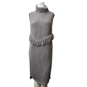 Nomad Morgan Carper Medium Wool Fringe Stretch Knit Turtleneck Sweater Dress